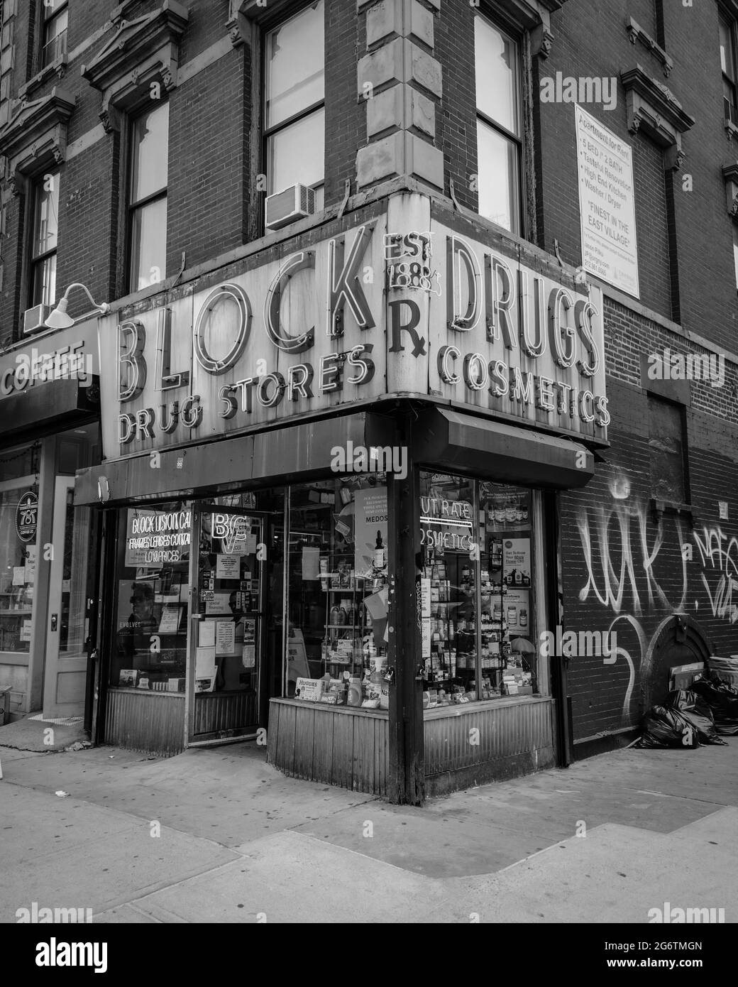 Block Drug Store, in the East Village, Manhattan, New York City Stock Photo