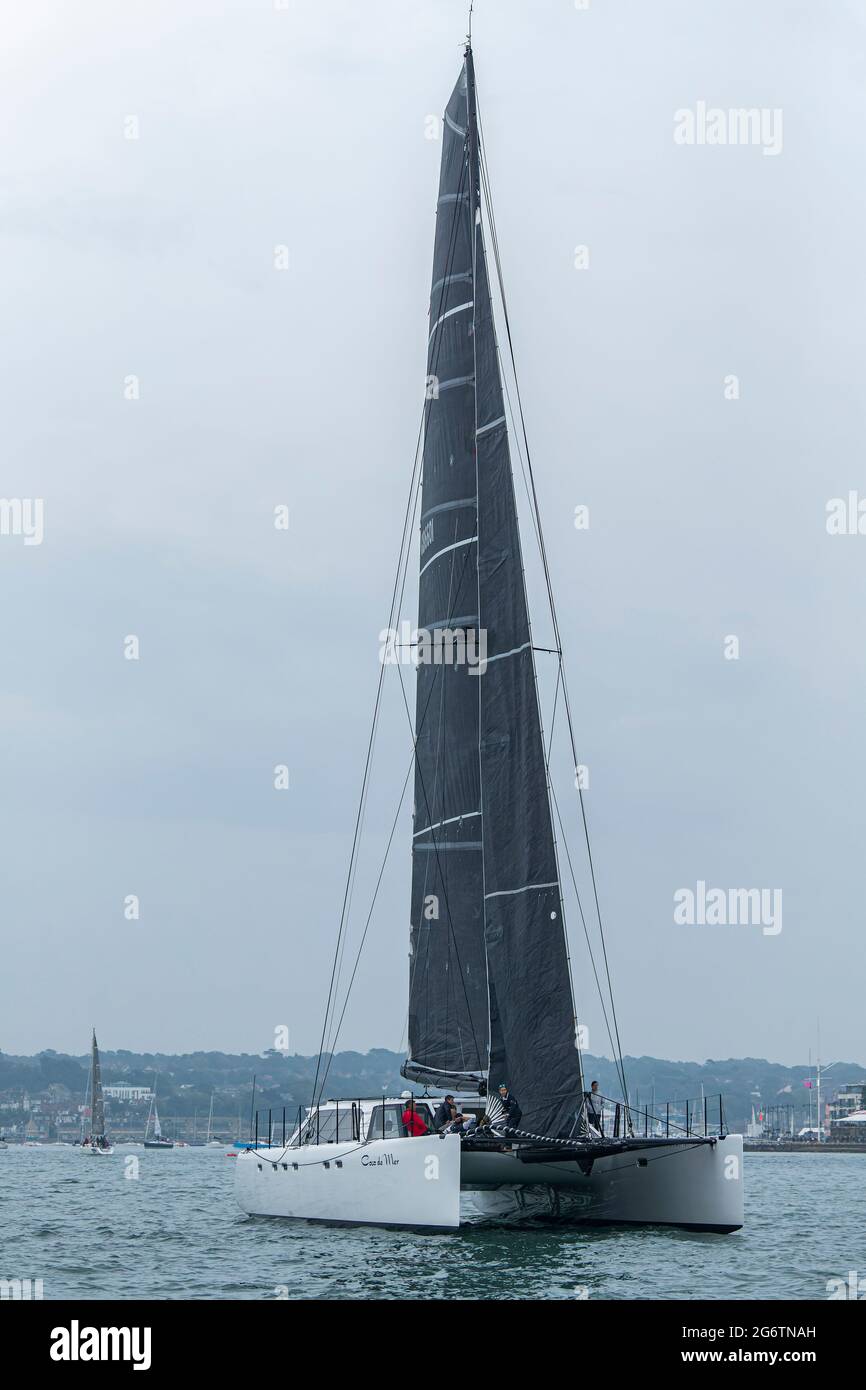 Catamaran at The Round The Isle of Wight Sailing Race Stock Photo