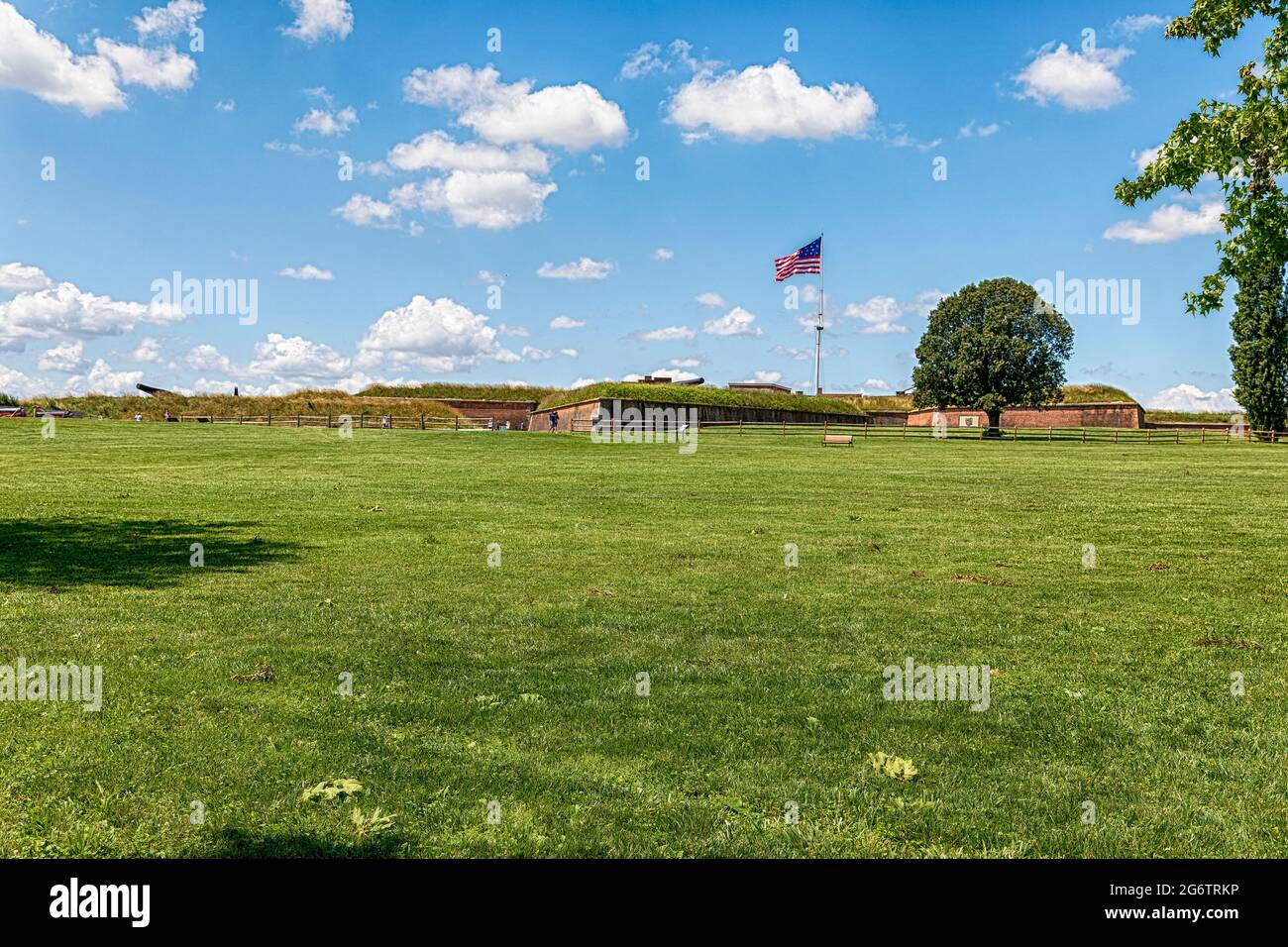 Fort McHenry flies the 15-star/stripe flag that was in use during the War of 1812. Stock Photo