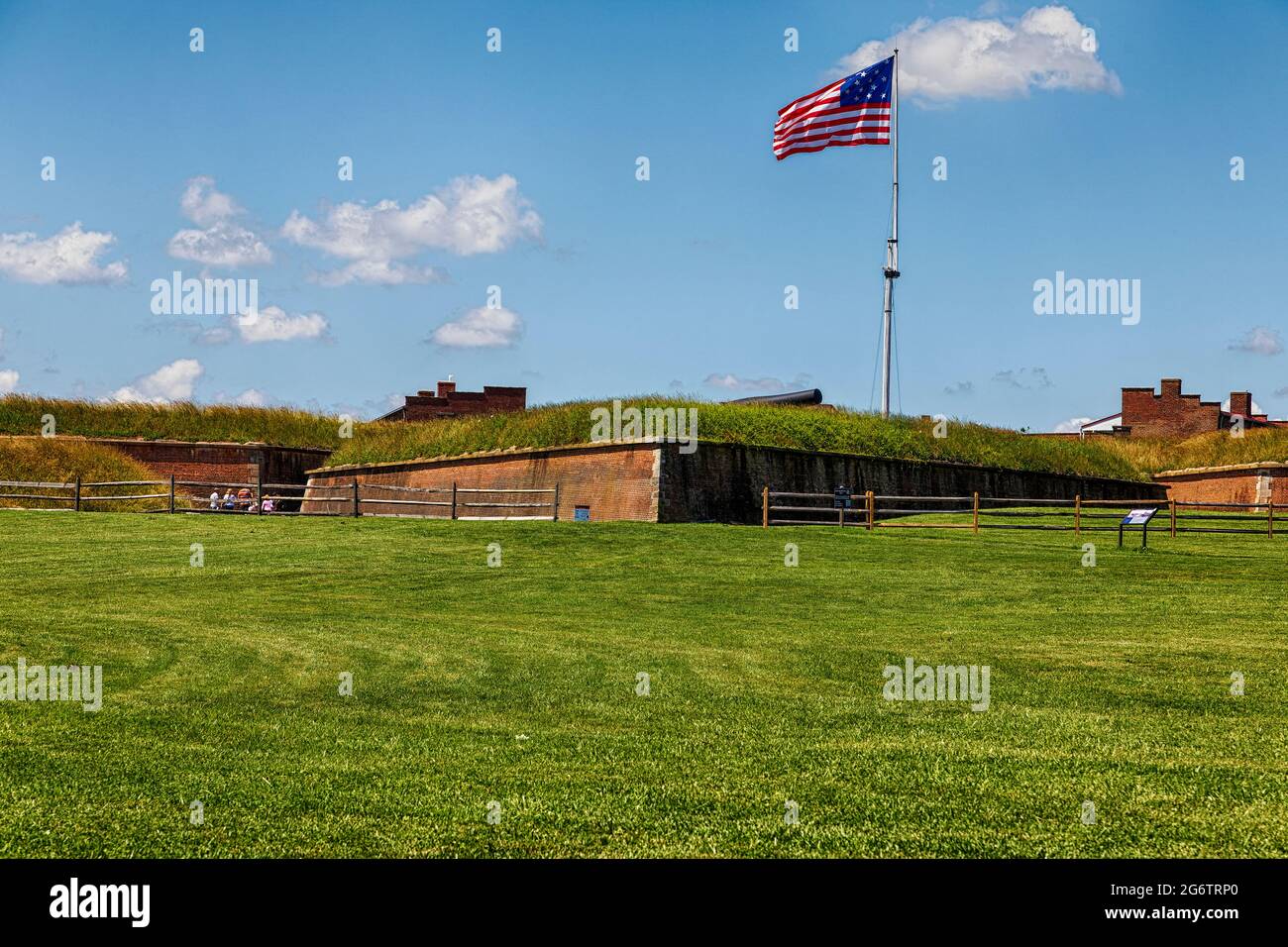 Fort McHenry flies the 15-star/stripe flag that was in use during the War of 1812. Stock Photo