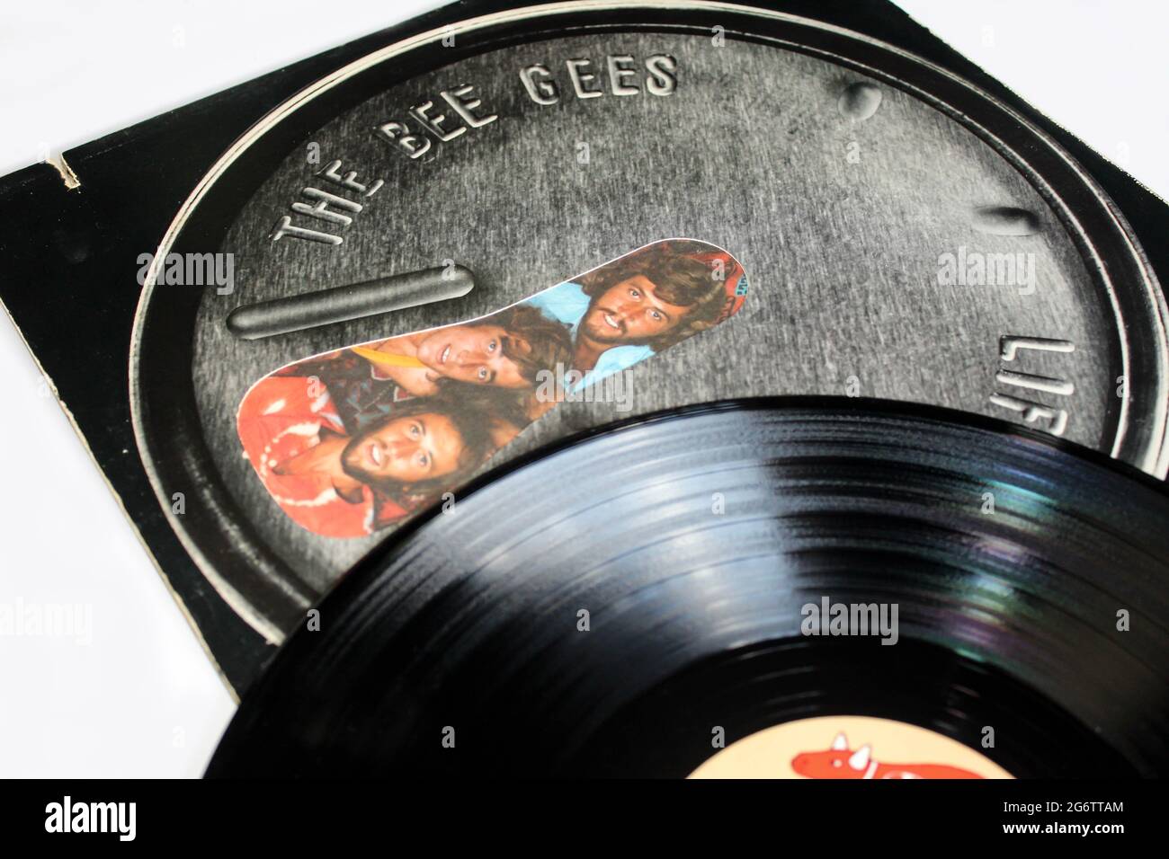 Disco and soul artists, the Bee Gees music album on vinyl record LP disc. Titled: Life in a Tin Can album cover Stock Photo
