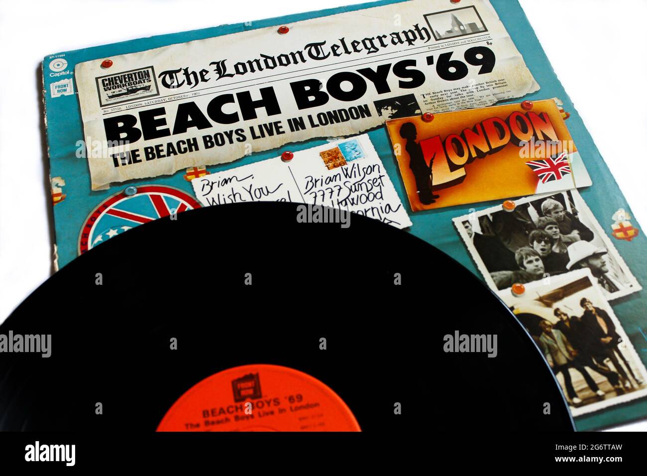 Classic rock band, The Beach Boys music album on vinyl record LP disc. Titled Live In London 1969 album cover Stock Photo