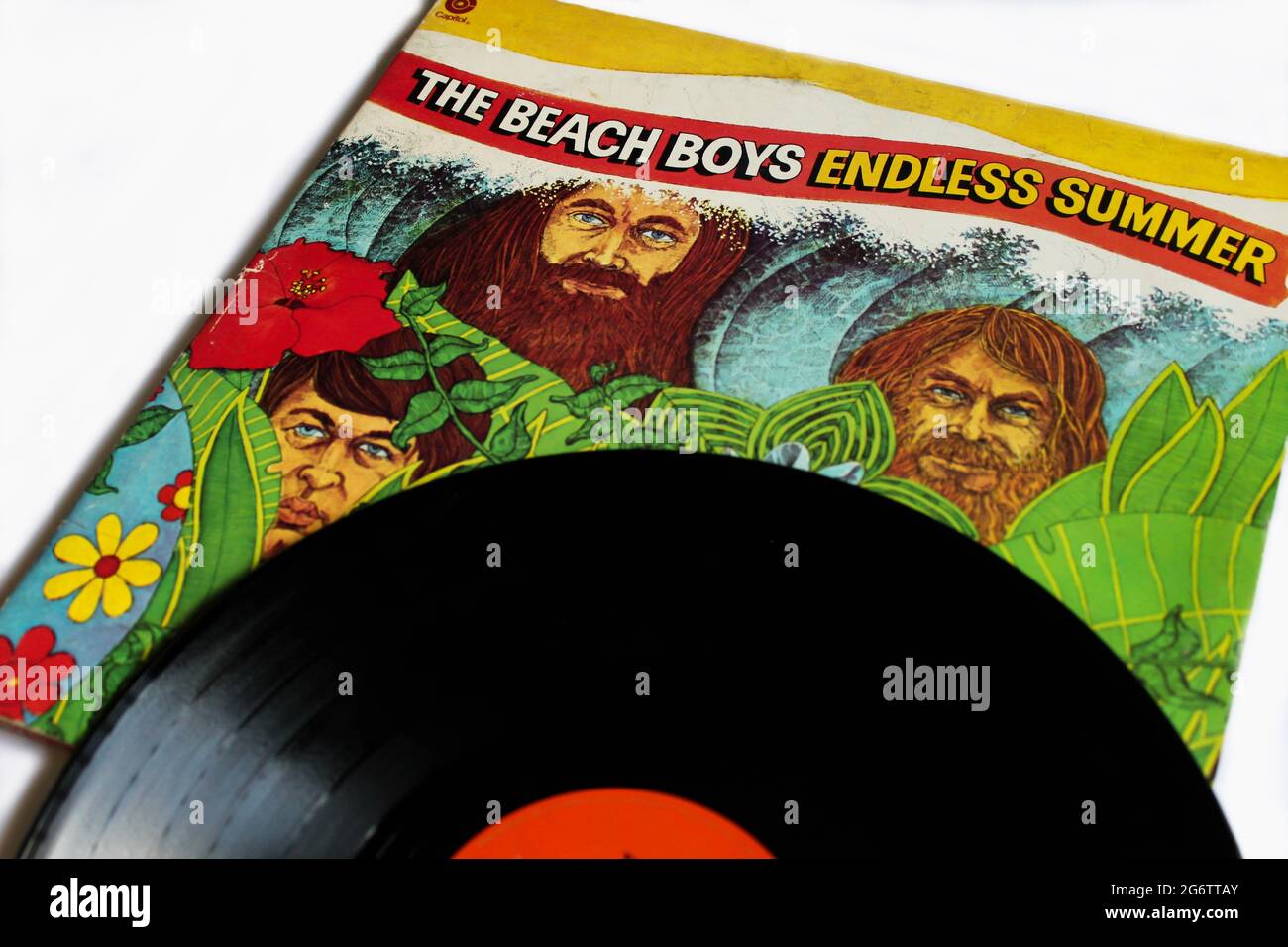 Classic rock band, The Beach Boys music album on vinyl record LP disc. Titled Endless Summer album cover Stock Photo