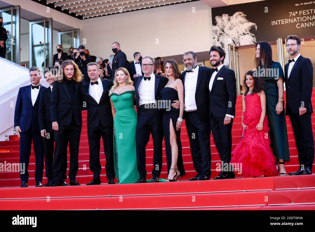 Cannes, France. 08th July, 2021. CANNES - JULY 08: Lilou Siauvaud, Gregory Di Meglio, Abigail Breslin, Tom McCarthy, Matt Damon, Camille Cottin, Idir Azougli and Liza Chasin arrive to the premiere of ' STILLWATER ' during the 74th Cannes Film Festival on July 08, 2021 at Palais des Festivals in Cannes, France. (Photo by Lyvans Boolaky/ÙPtertainment/Sipa USA) Credit: Sipa USA/Alamy Live News Stock Photo