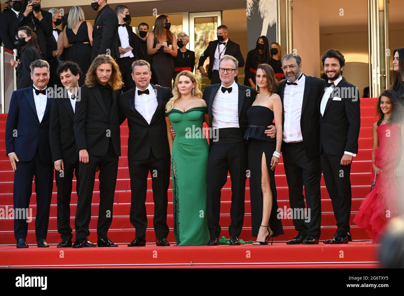 Cannes, France. 08th July, 2021. CANNES, FRANCE. July 8, 2021: Thomas Bidegain, No Debr, Idir Azougli, Matt Damon, Abigail Breslin, director Tom McCarthy, Camille Cottin, Moussa Maaskri, Gregory Di Meglio, Lilou Siauvaud & producer Liza Chasin at the Stillwater Premiere at the 74th Festival de Cannes. Picture Credit: Paul Smith/Alamy Live News Stock Photo