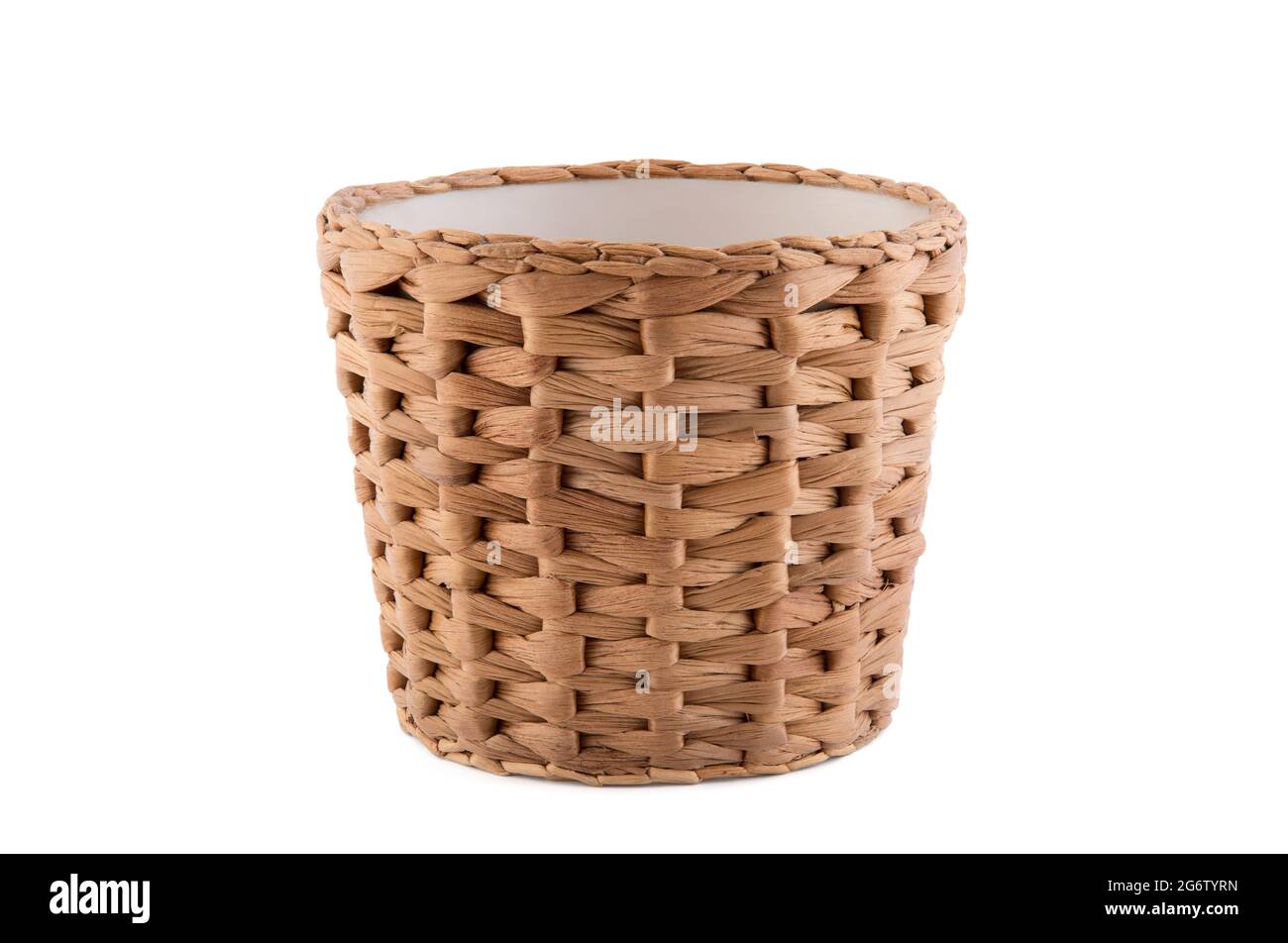 Wicker flowerpot isolated on white background with clipping path Stock Photo