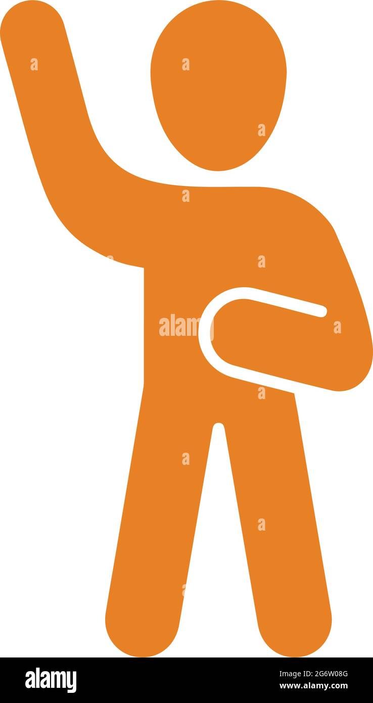 Customer, gentleman, hand up icon is isolated on white background. Use ...