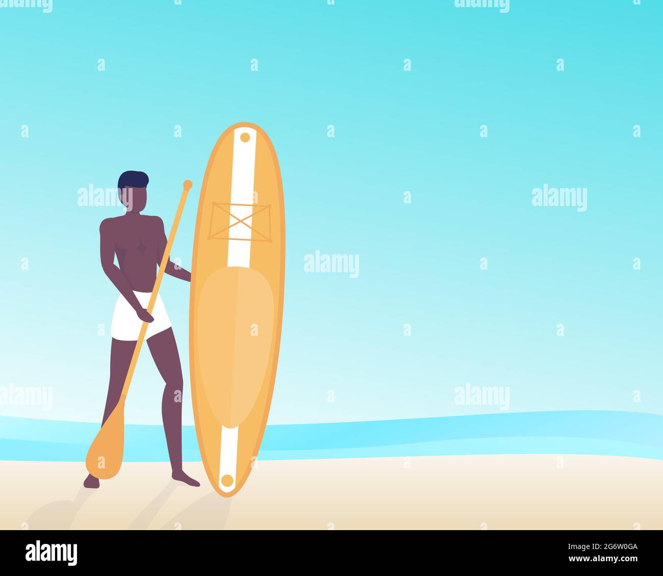 Man with sup board and paddle, vector illustration Stock Vector Image ...
