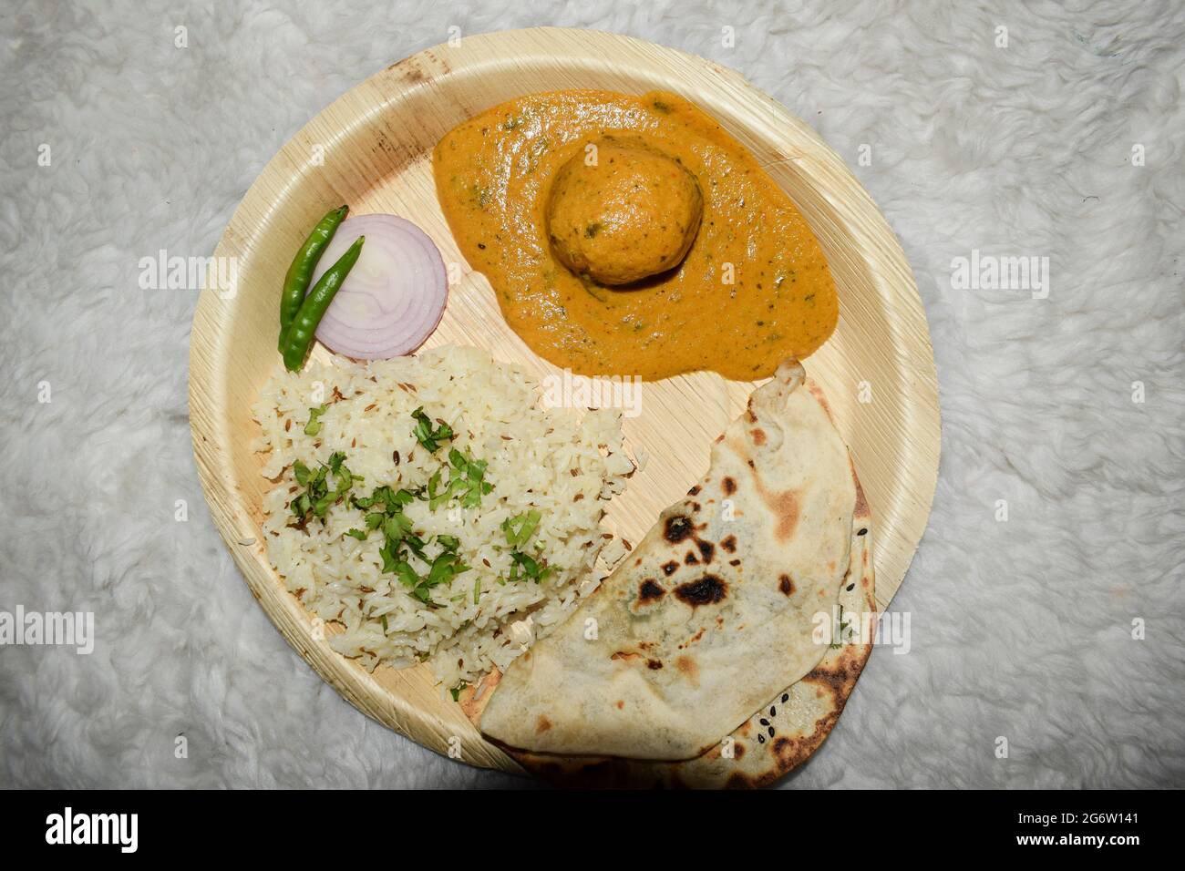Indian home cooked meals for dinner or lunch Jeera rice, malai kofta