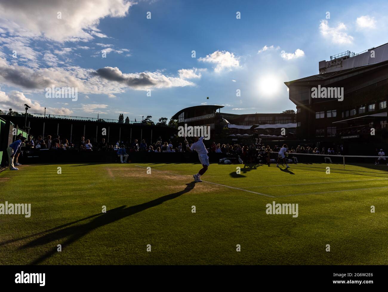 Gonzalo Bueno (left) with his partner Adolfo Daniel Vallejo during the Boys doubles on court 6 on day ten of Wimbledon at The All England Lawn Tennis and Croquet Club, Wimbledon. Picture date: Thursday July 8, 2021. Stock Photo