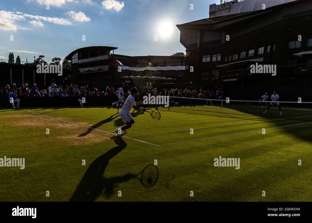 Gonzalo Bueno (left) with his partner Adolfo Daniel Vallejo during the Boys doubles on court 6 on day ten of Wimbledon at The All England Lawn Tennis and Croquet Club, Wimbledon. Picture date: Thursday July 8, 2021. Stock Photo