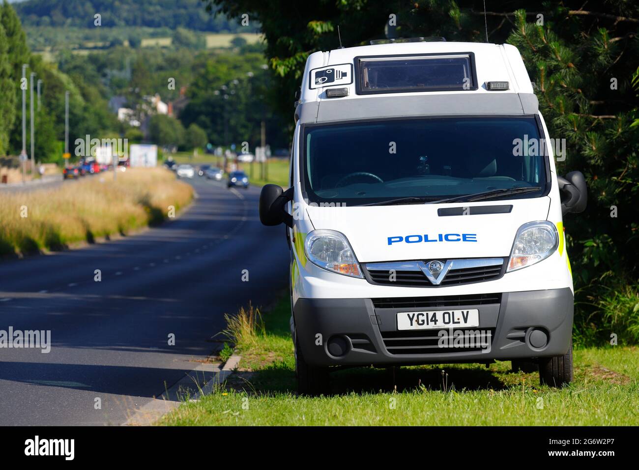 Police mobile speed camera van in operation on Leeds Road in Rothwell,Leeds,West Yorkshire,UK Stock Photo
