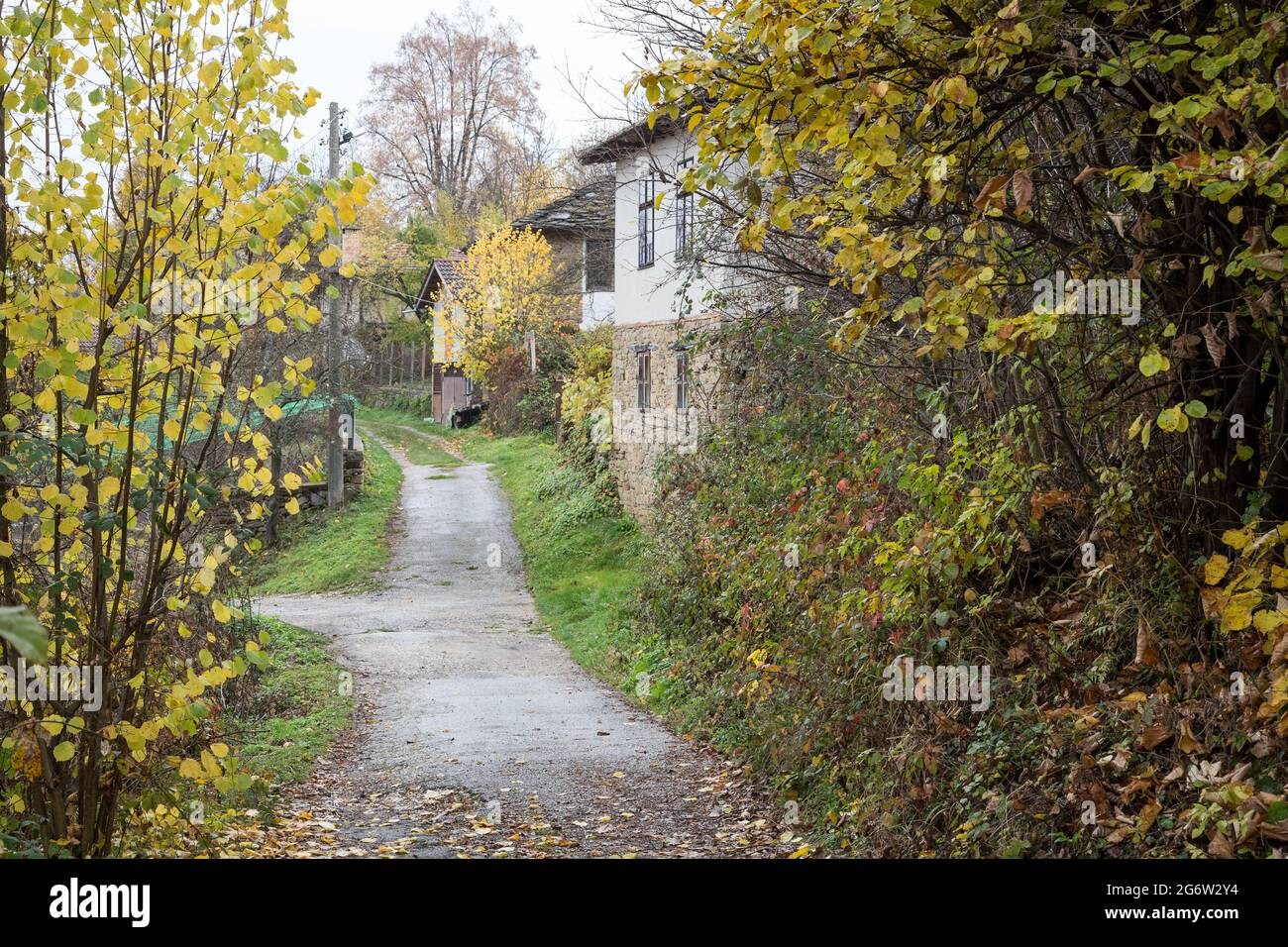 Autumn in the old little mountain village with steep and narrow streets