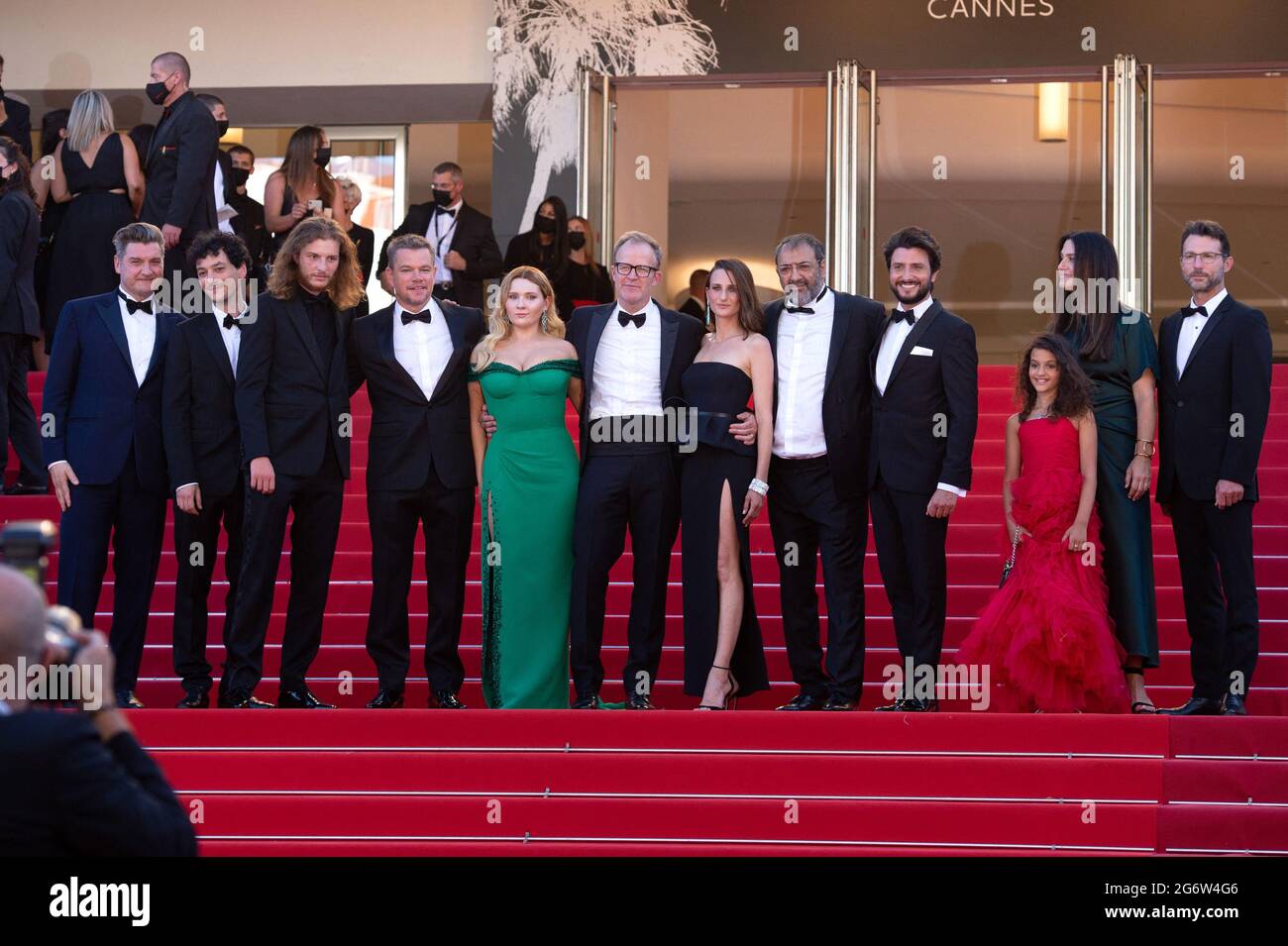 Noe Debre, Idir Azougli, Matt Damon, Abigail Breslin, Tom McCarthy, Camille Cottin, Moussa Maaskri, Gregory Di Meglio, Lilou Siauvaud, Liza Chasin attending the Stillwater Premiere as part of the 74th Cannes International Film Festival in Cannes, France on July 08, 2021. Photo by Aurore Marechal/ABACAPRESS.COM Stock Photo