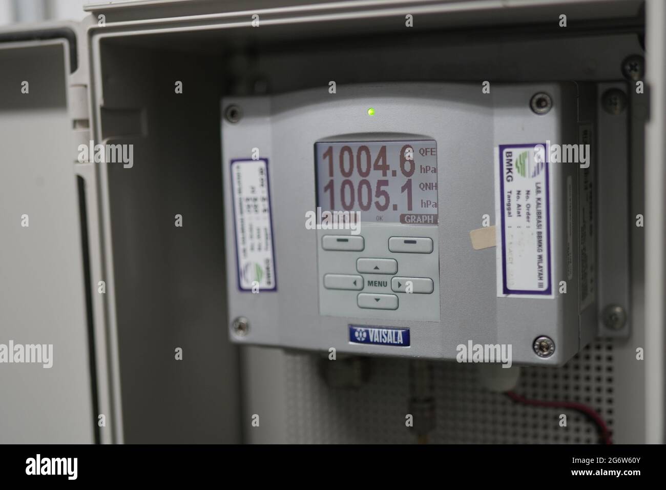 BADUNG, BALIMAY 12 2020 A digital Vaisala barometer mounted on the