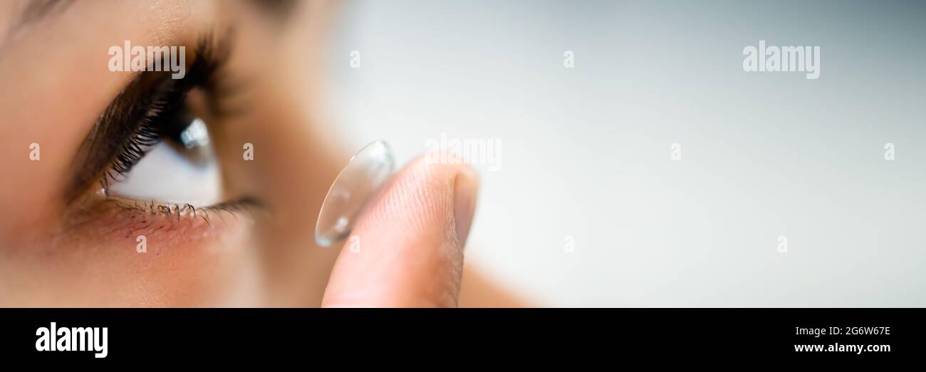 Inserting Contact Lens In Eye. Ophthalmology Eyewear Stock Photo Alamy