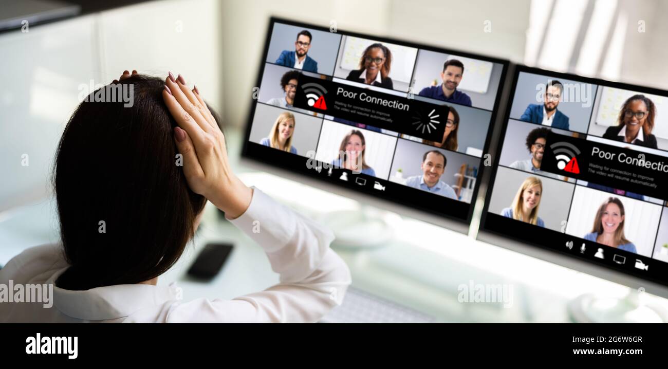 Virtual Video Conferencing Meeting Broadband Problems. Lost Broken Connection Stock Photo