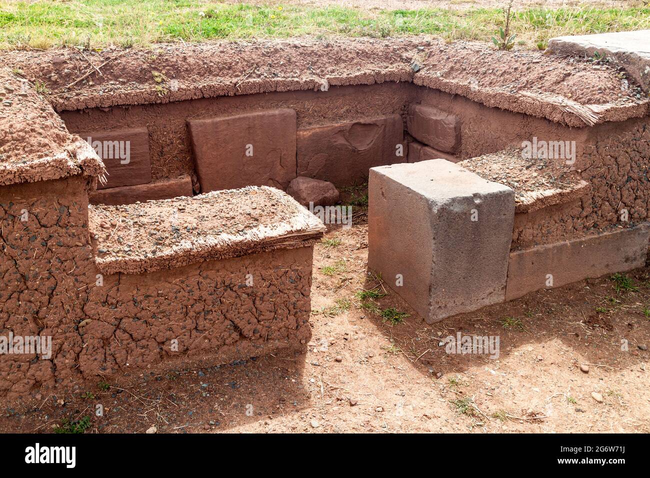 Uncovered grave atTiwanaku ruins, Titicaca region, Bolivia. Stock Photo