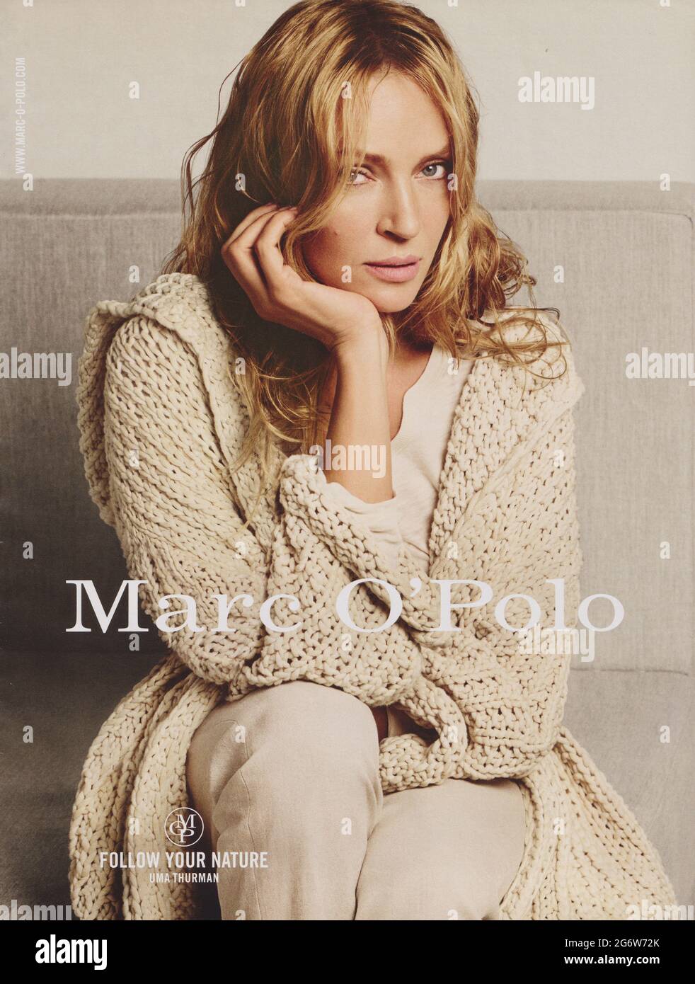 poster advertising Marc O'Polo fashion house with Uma Thurman in magazine  from 2015, advertisement, creative Marc OPolo 2010s advert Stock Photo -  Alamy