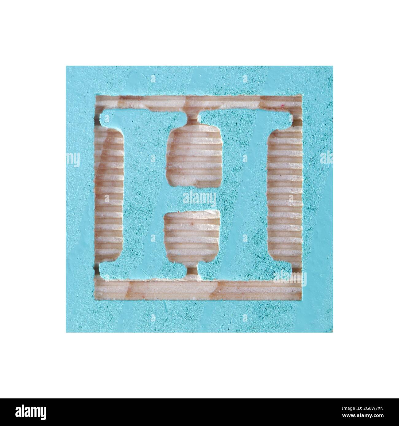Letter H childs wood block on white with clipping path Stock Photo