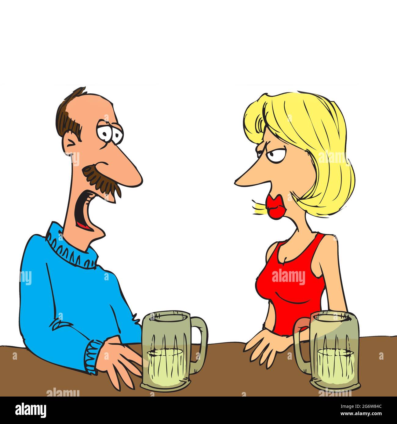 Funny cartoon illustration of people in a pub talking with room for text  Stock Photo - Alamy