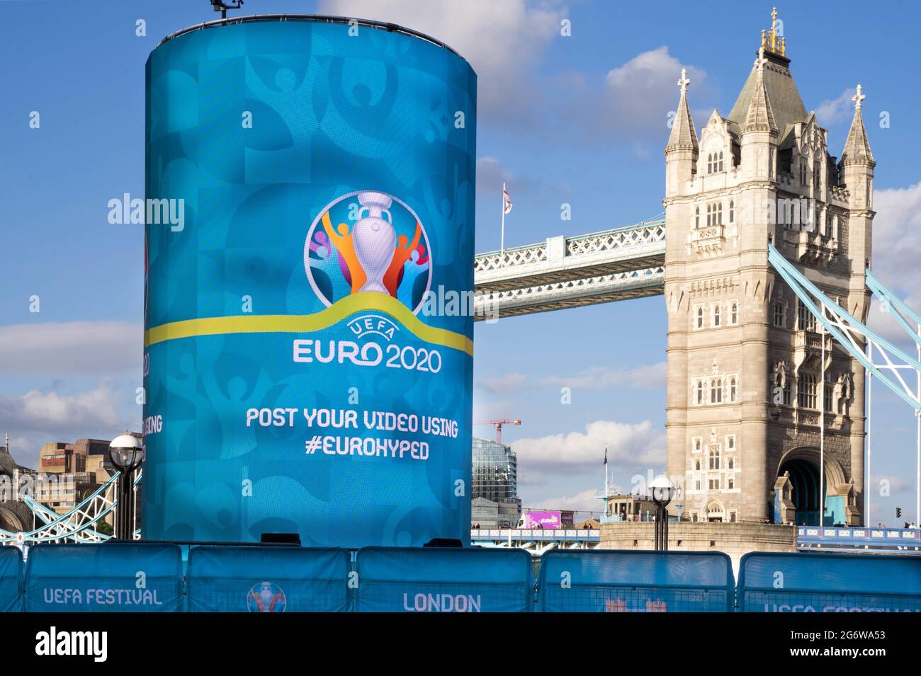 LED screen display EURO2020 logo in Potter field park near London Tower Bridge England UK Stock Photo