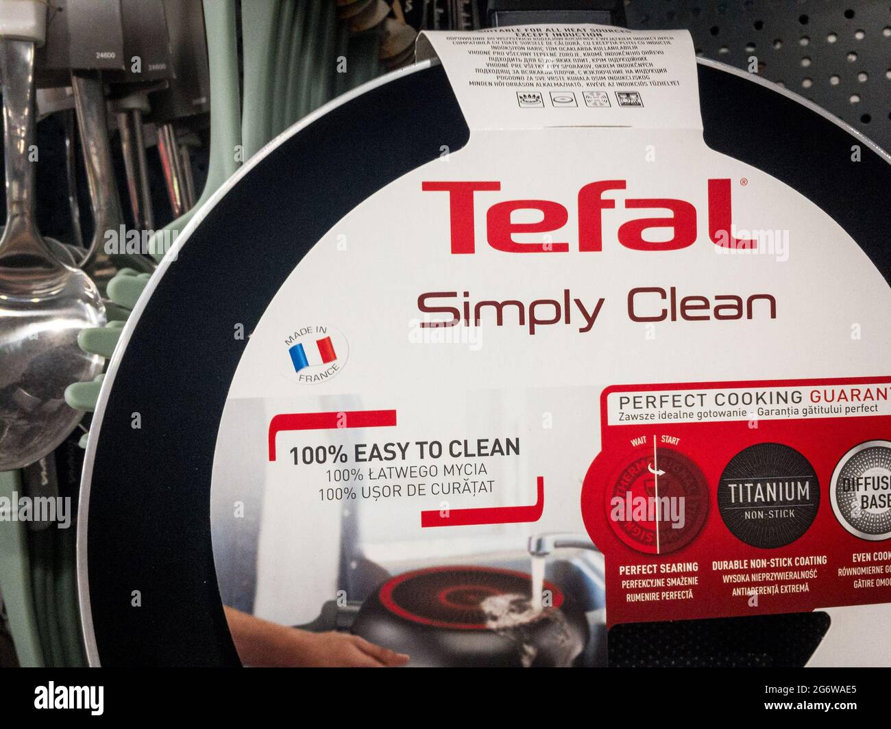 Picture of a frying pan with the logo of Tefal for sale in Belgrade. Tefal  is a French cookware and small appliance manufacturer owned by Groupe SEB  Stock Photo - Alamy
