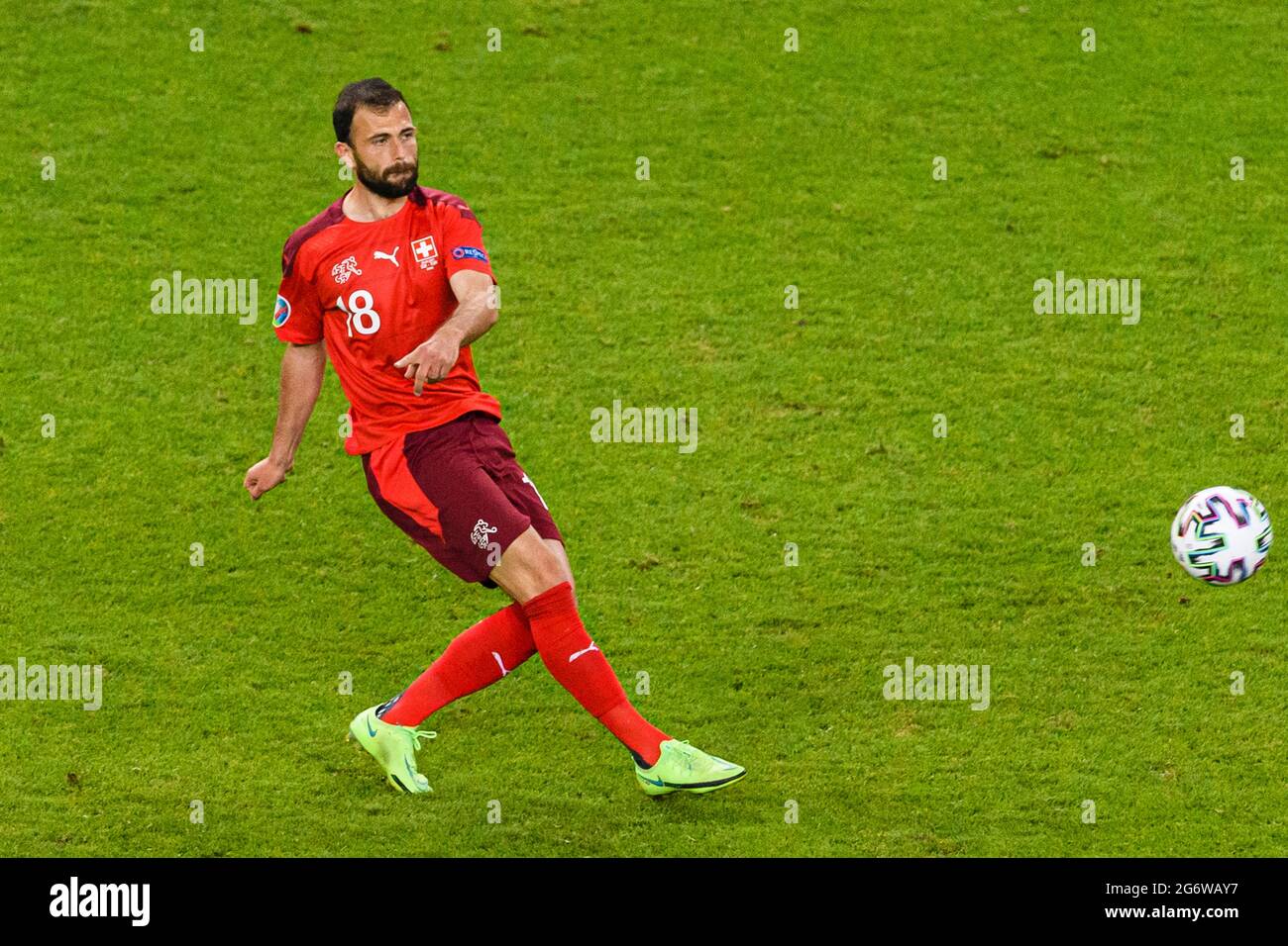 Baku, Azerbaijan - June 20: Admir Mehmedi of Switzerland looks to bring the ball down during the UEFA Euro 2020 Championship Group A match between Swi Stock Photo
