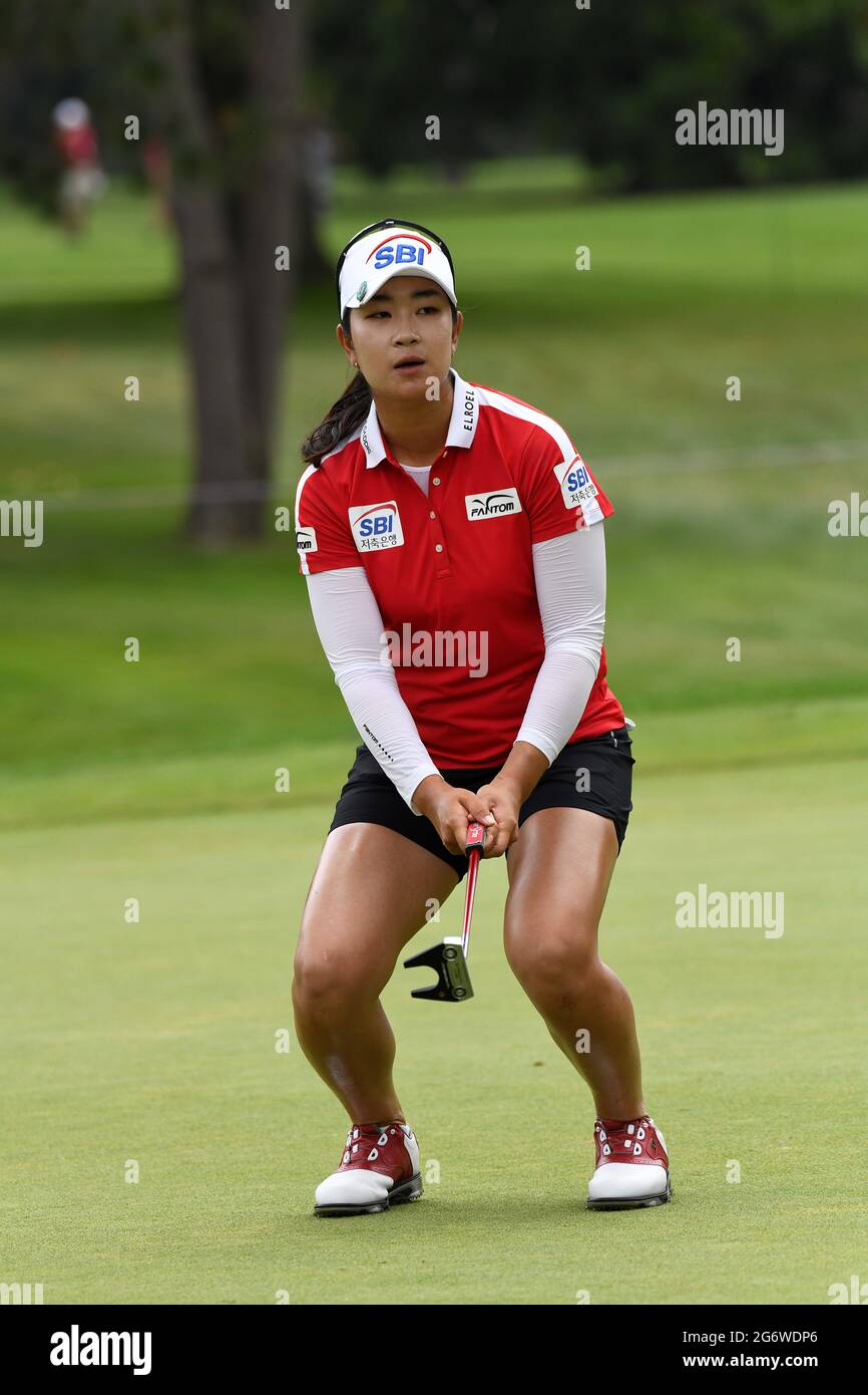 Sylvania, Ohio, USA. 8th July, 2021. A Lim Kim reacts to a missed putt
