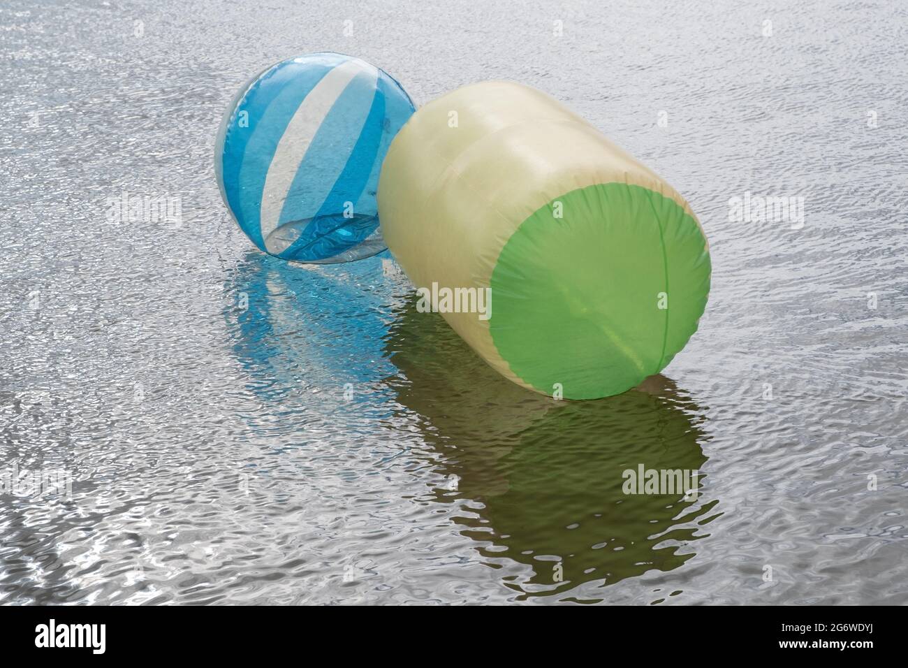 inflatable Zorb Walking Rolling Balloon. Empty Transparent Water Balls on  river at summer time Stock Photo - Alamy