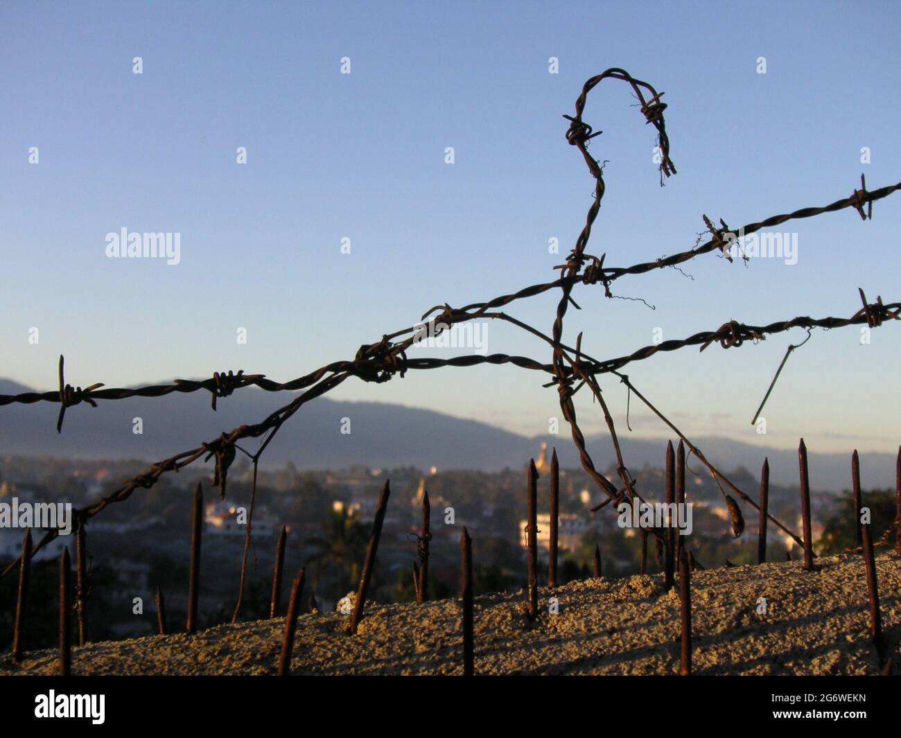 Barbed Wire and View of Kyaing Tong, Myanmar Stock Photo Alamy