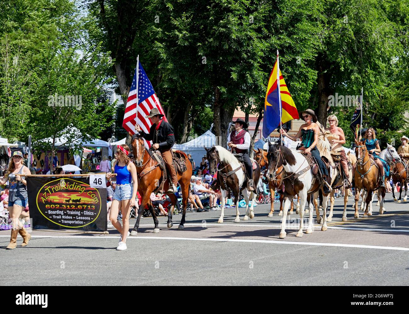 Prescott, Arizona, USA July 3, 2021 Participants on horseback representing AZ Trail riding in