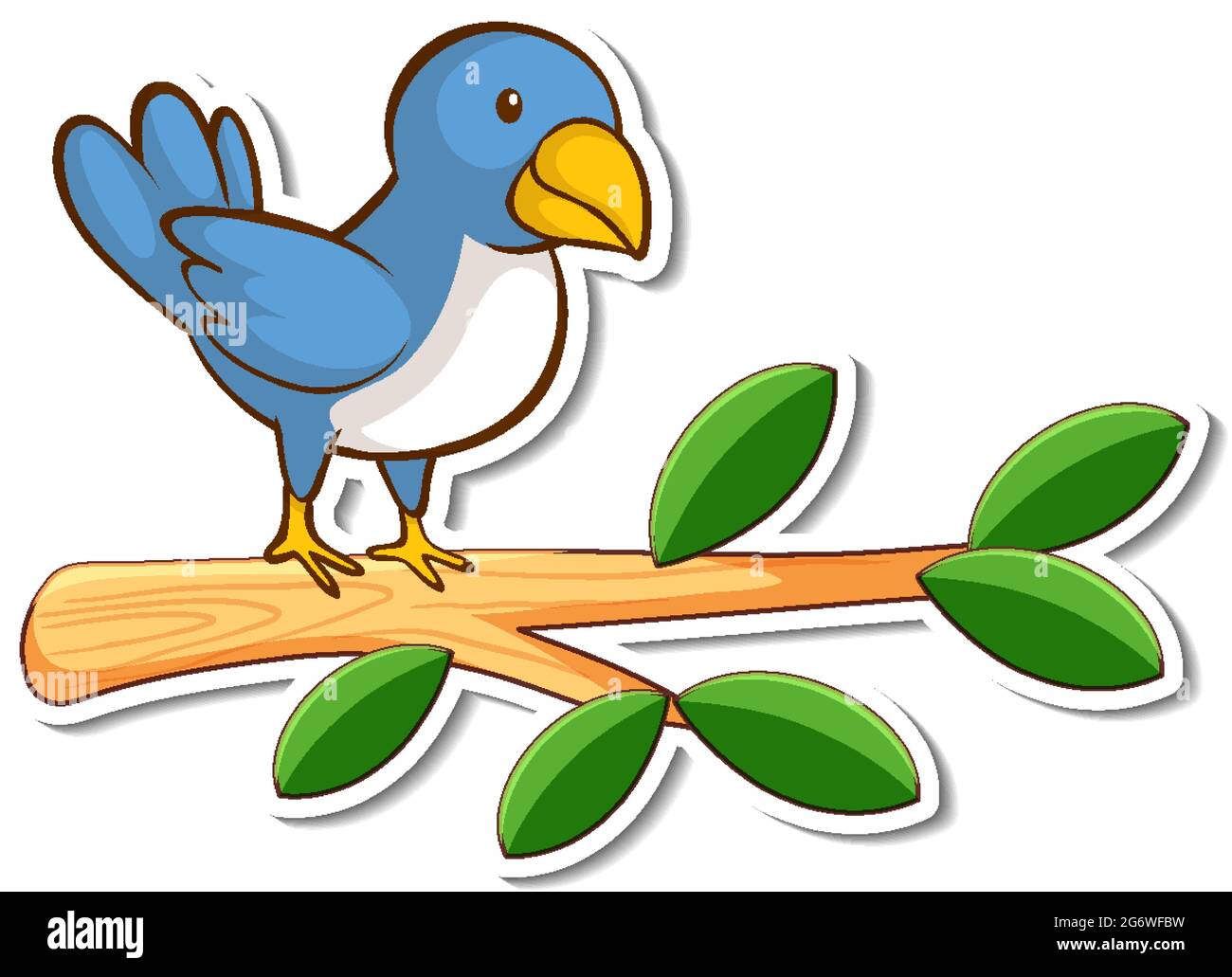 A blue bird standing on a branch sticker illustration Stock Vector ...