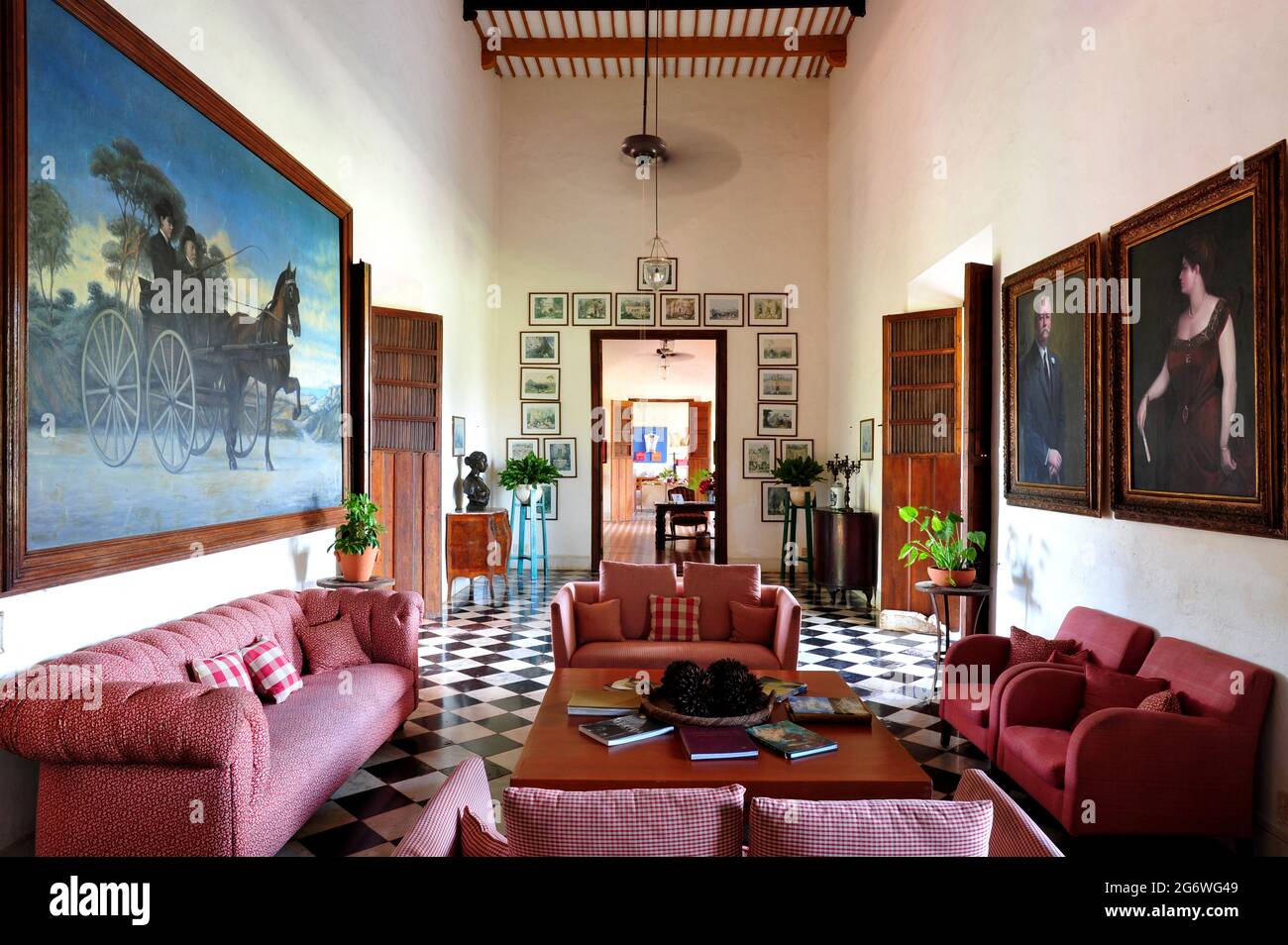 MEXICO. YUCATAN. MERIDA. THE LIVING ROOM OF THE HACIENDA TEMOZON, ONE ...
