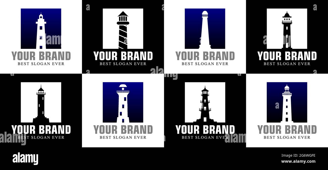 Lighthouse in square logo bundle Stock Vector