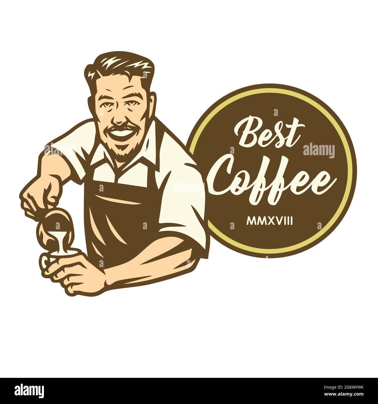 Barista Coffee Latte Art Cafe Logo Design Template Stock Vector