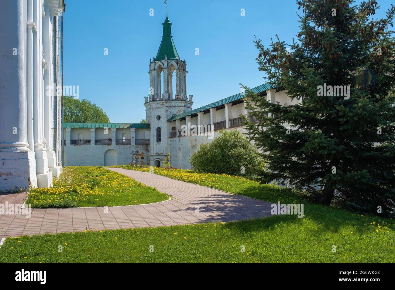 One of the corners in the Spaso-Yakovlevsky Monastery on a sunny summer day in the city of Rostov, Yaroslavl region, Russia. Stock Photo