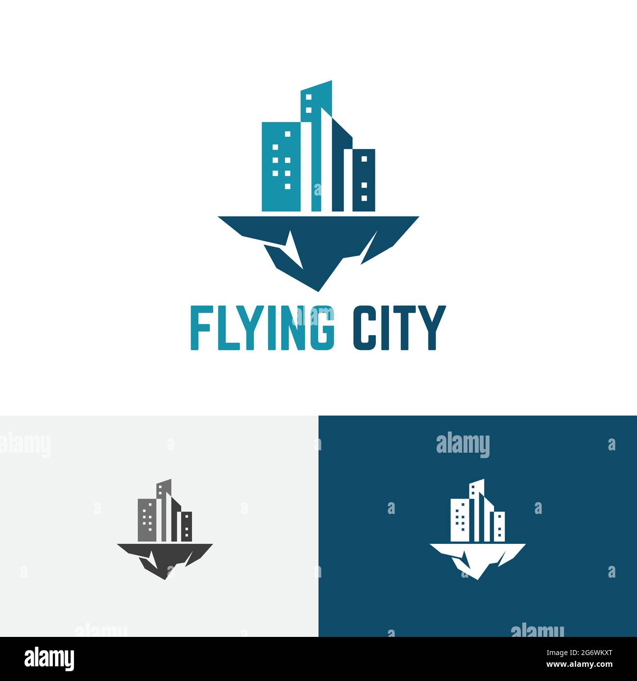 Flying City Floating Sky High Skyscraper Realty Logo Stock Vector