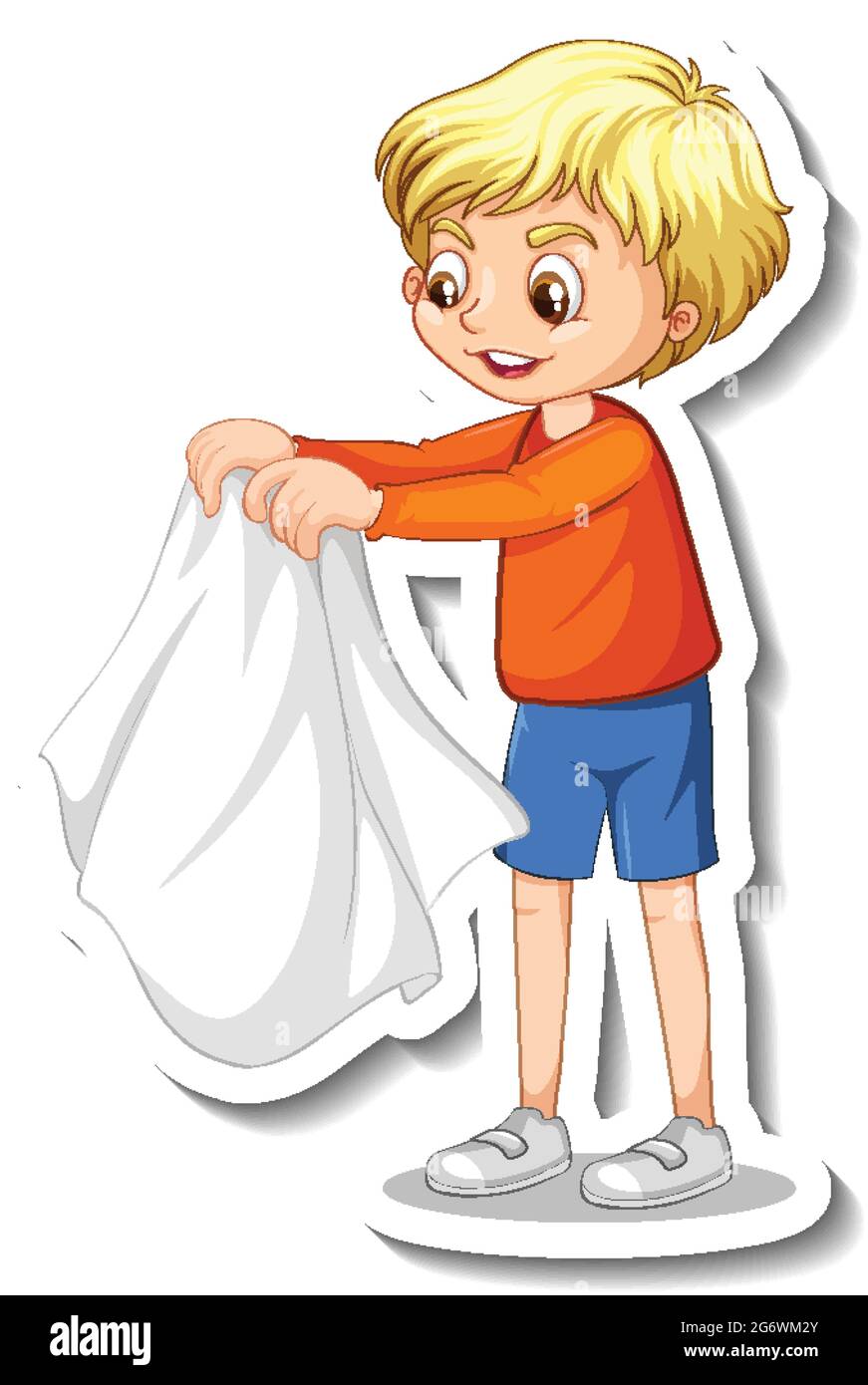 Sticker design with a boy take off his coat isolated illustration Stock