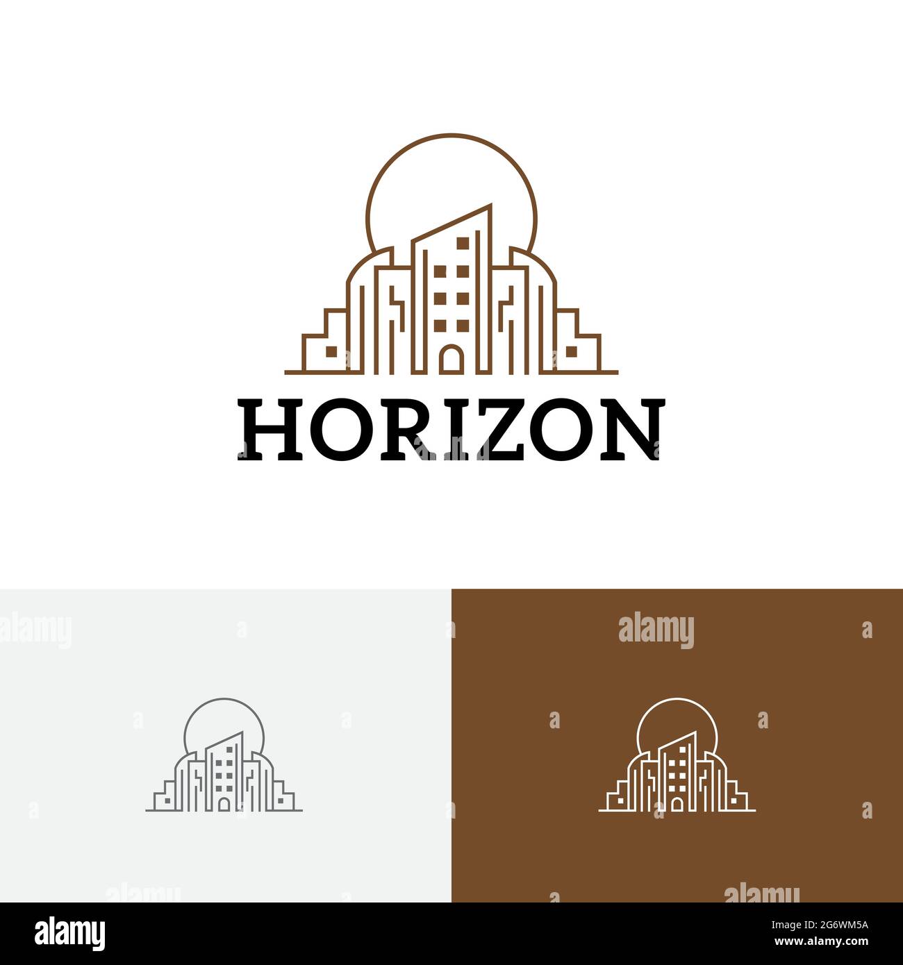 Horizon City Building Metropolis Sun Line Realty Logo Stock Vector