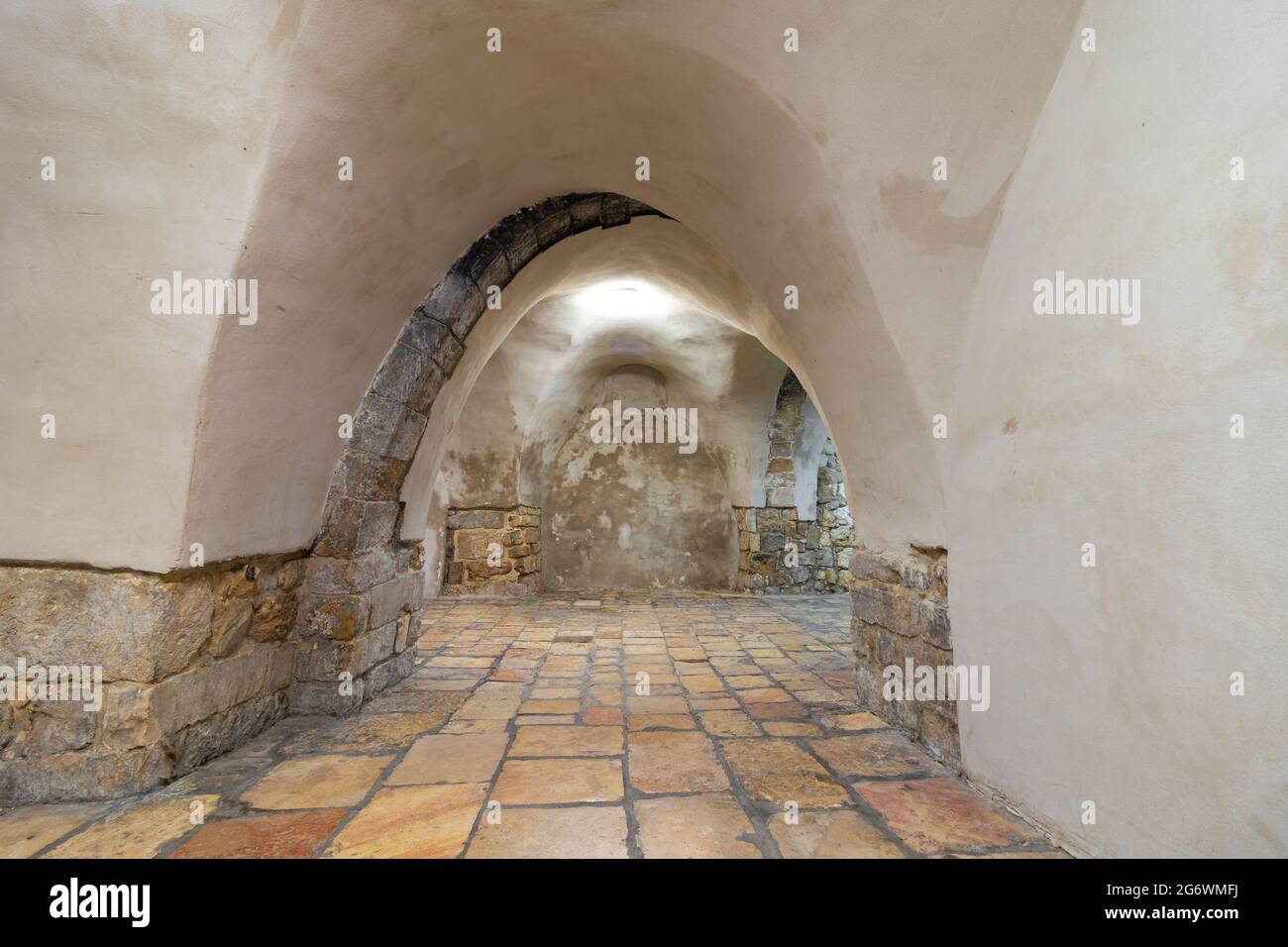 The ancient cave where the famous King David's tomb is located in the Old City of Jerusalem, at night Stock Photo