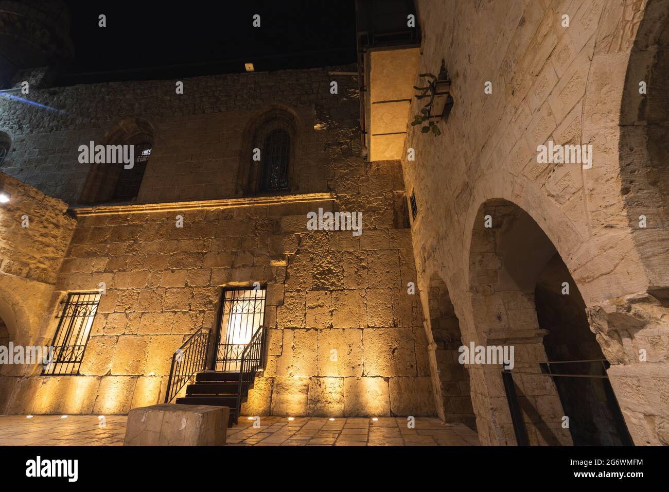 Exterior view of the ancient cave where the famous tomb of King David is located in the Old City of Jerusalem, at night Stock Photo