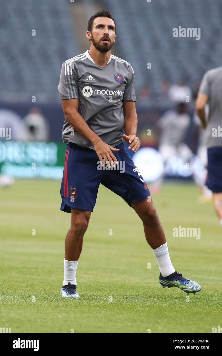 Chicago Fire defender Jonathan Bornstein (3) looks on before a MLS match against the Orlando City SC at Soldier Field, Wednesday, July 7, 2021, in Chi Stock Photo