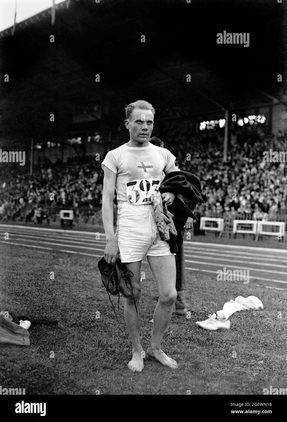 File photo dated 11-07-1924 of Paavo Nurmi of Finland after winning the 5000 metres flat race. Issue date: Friday July 9, 2021. Stock Photo