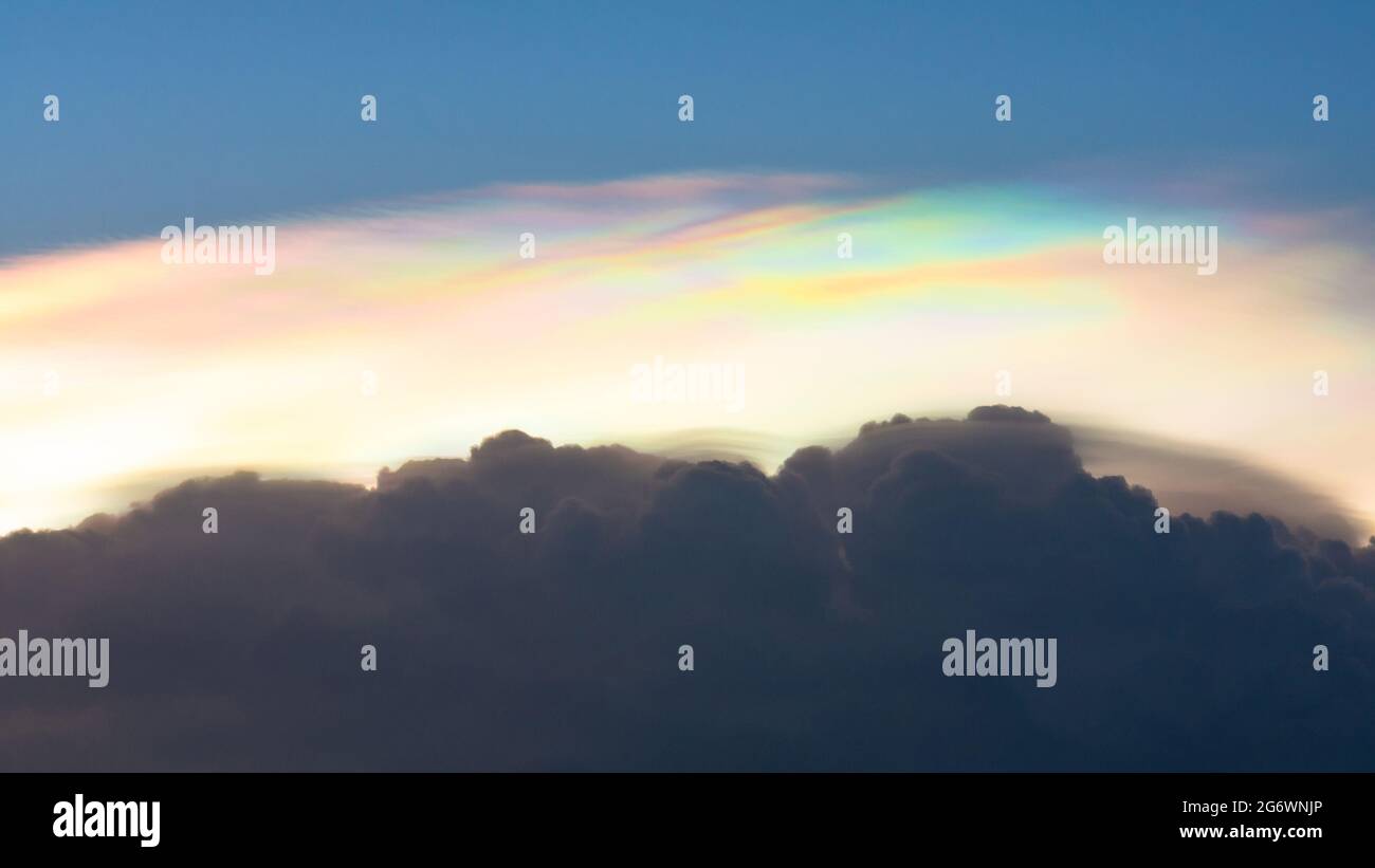 Beautiful of nature Iridescent Pileus Cloud on sky Stock Photo