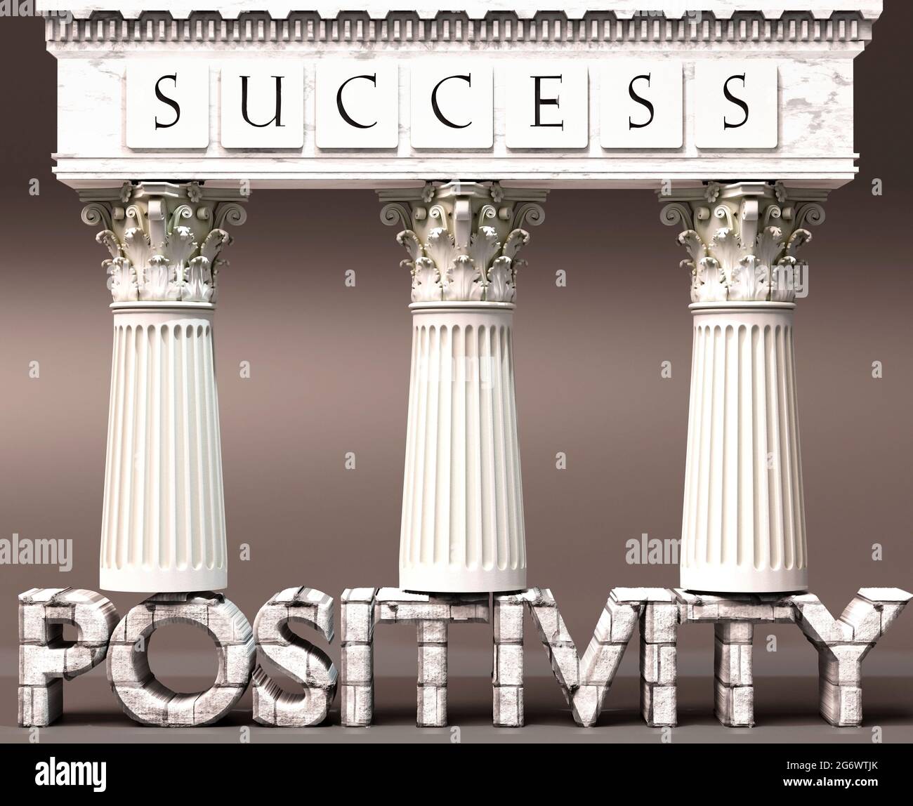 Positivity as a foundation of success - symbolized by pillars of success supported by Positivity to show that it is essential for reaching goals and a Stock Photo