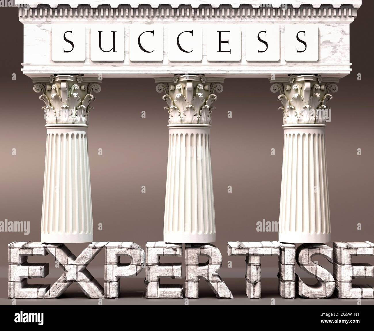 Expertise as a foundation of success - symbolized by pillars of success supported by Expertise to show that it is essential for reaching goals and ach Stock Photo