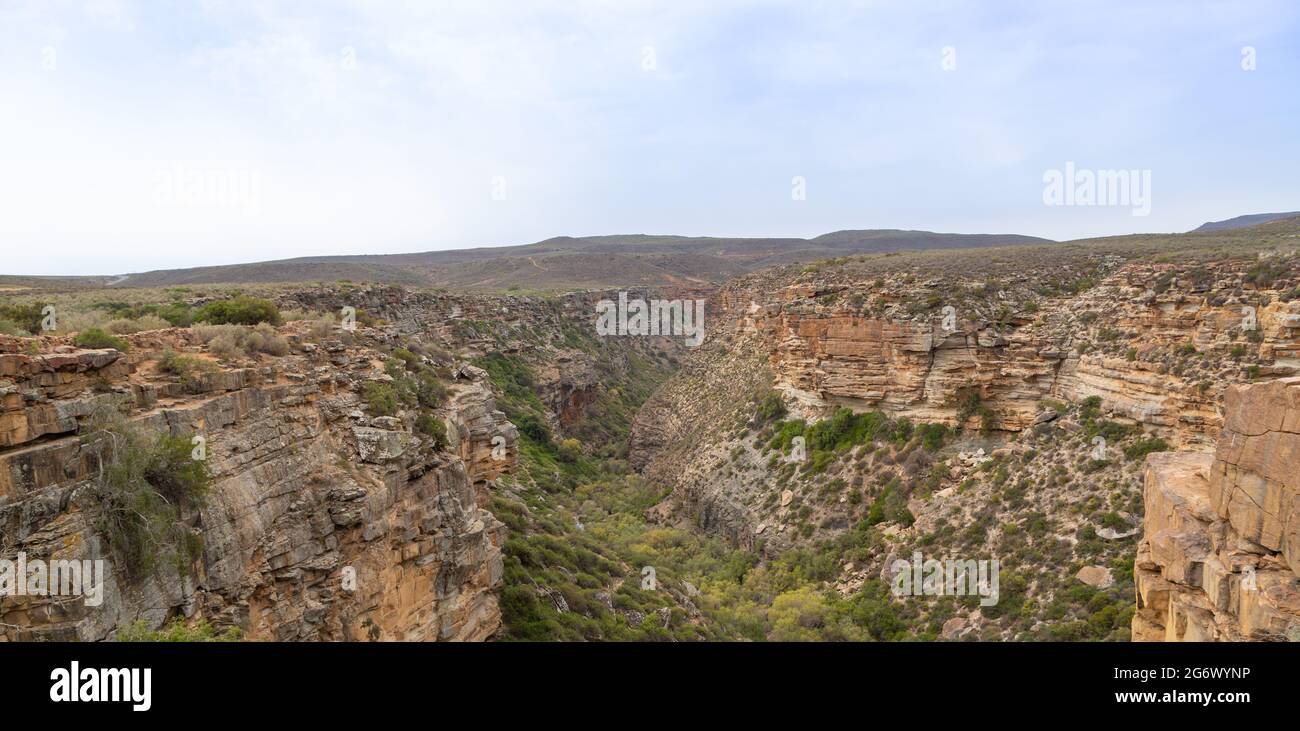 Valley at the Nieuwoudtville Waterfall on the Bokkeveld Plateau in the Northern Cape of South Africa Stock Photo