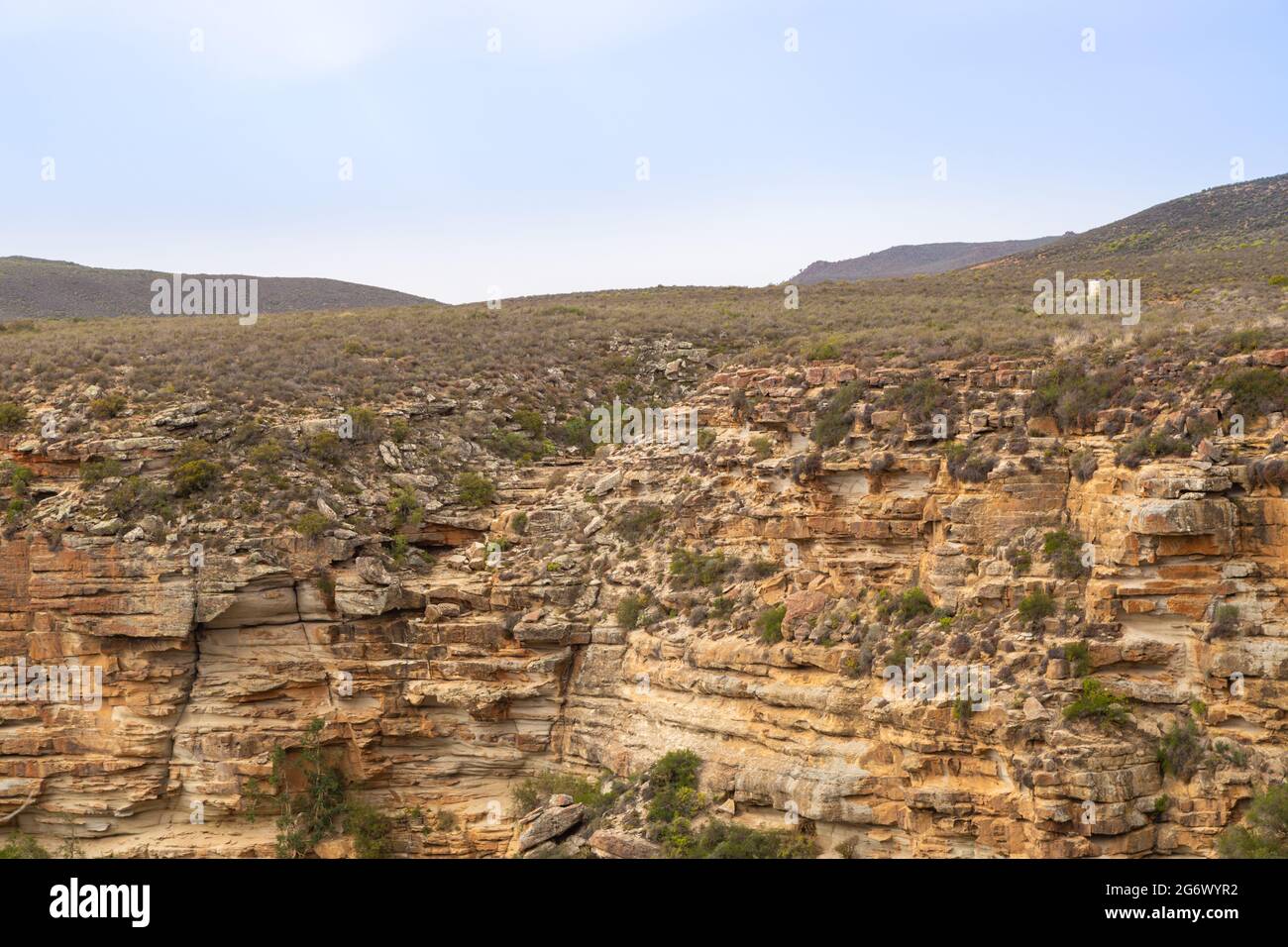 Panorama at the Nieuwoudtville Waterfall taken during the drought in September 2017 Stock Photo