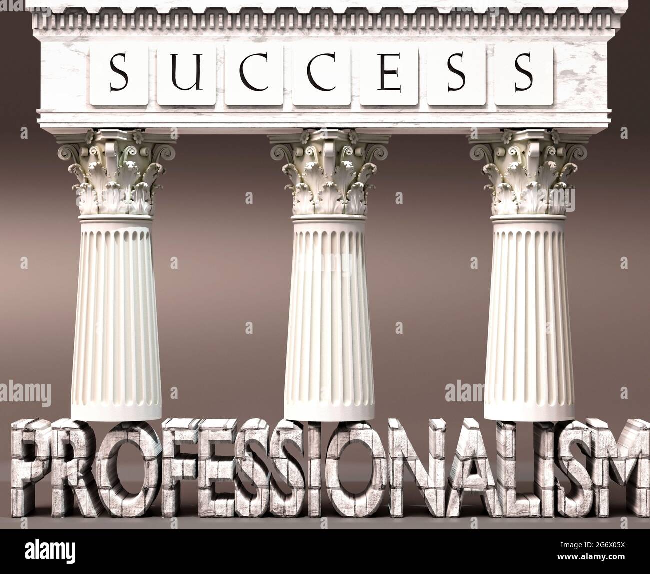 Professionalism as a foundation of success - symbolized by pillars of success supported by Professionalism to show that it is essential for reaching g Stock Photo